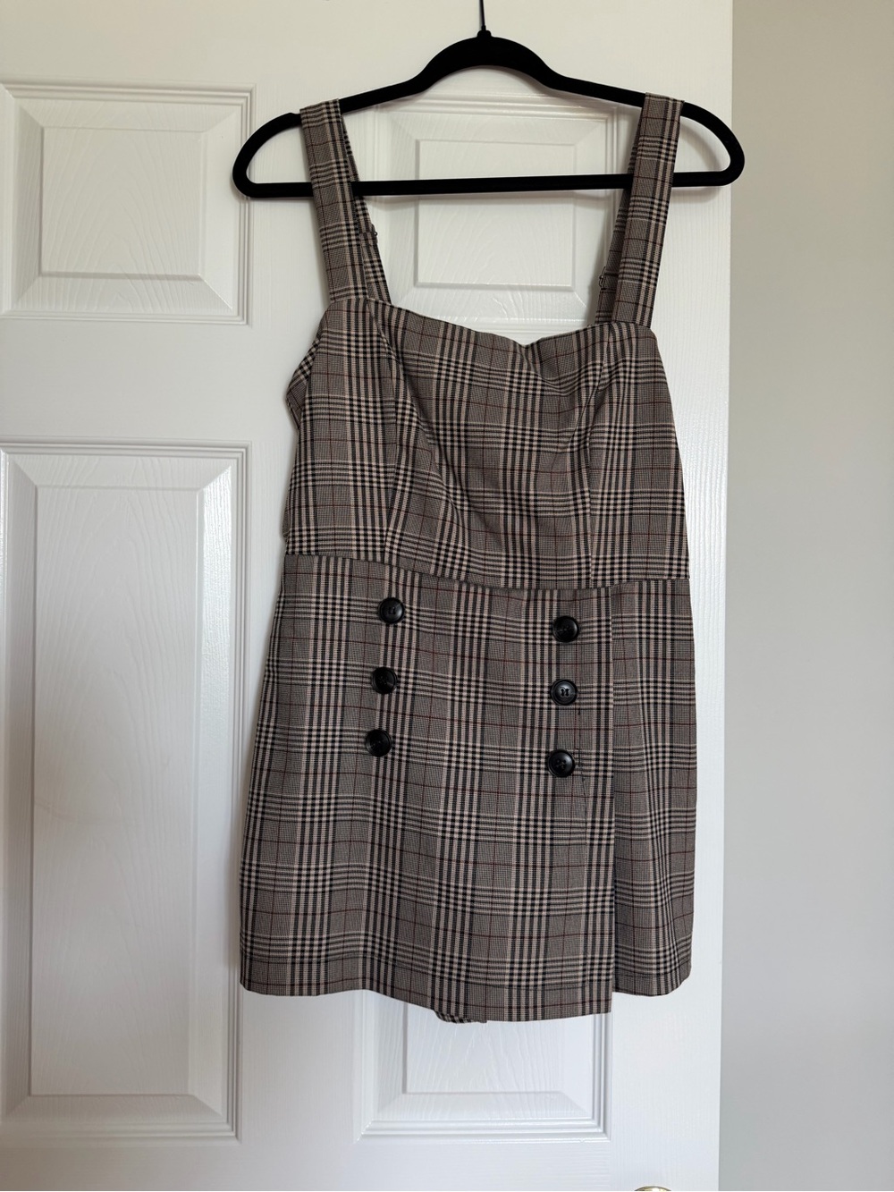 Checkered Button-Front Skort Romper / Pinafore Jumper